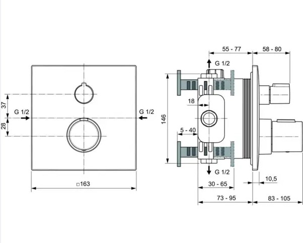 Встраиваемый термостатический смеситель для душа 2 режима Ideal Standard CERATHERM C100 A7522AA