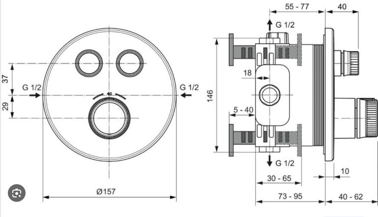 Baterie duș încastrată termostatată 2 cai Ideal Standard Ceratherm Navigo Brushed Gold A7296A2