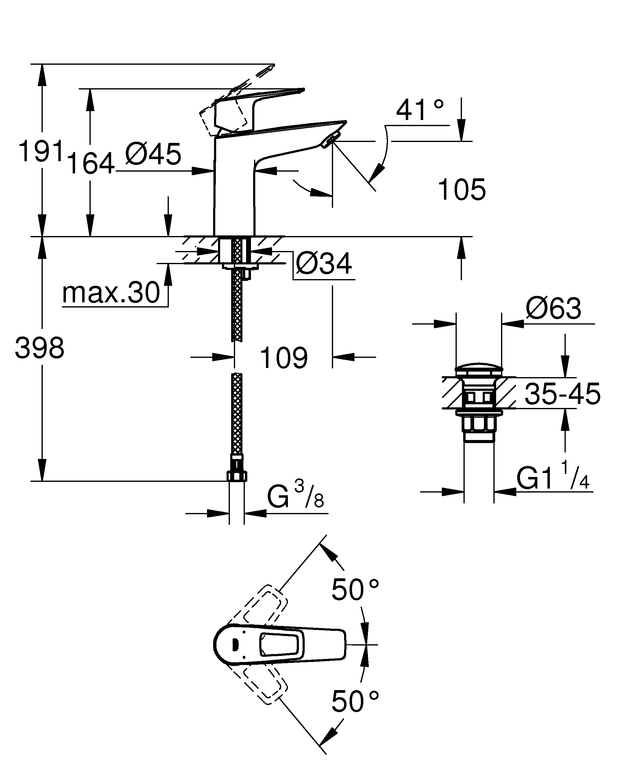 Baterie lavoar Grohe Bauloop OHM M Click 23886001