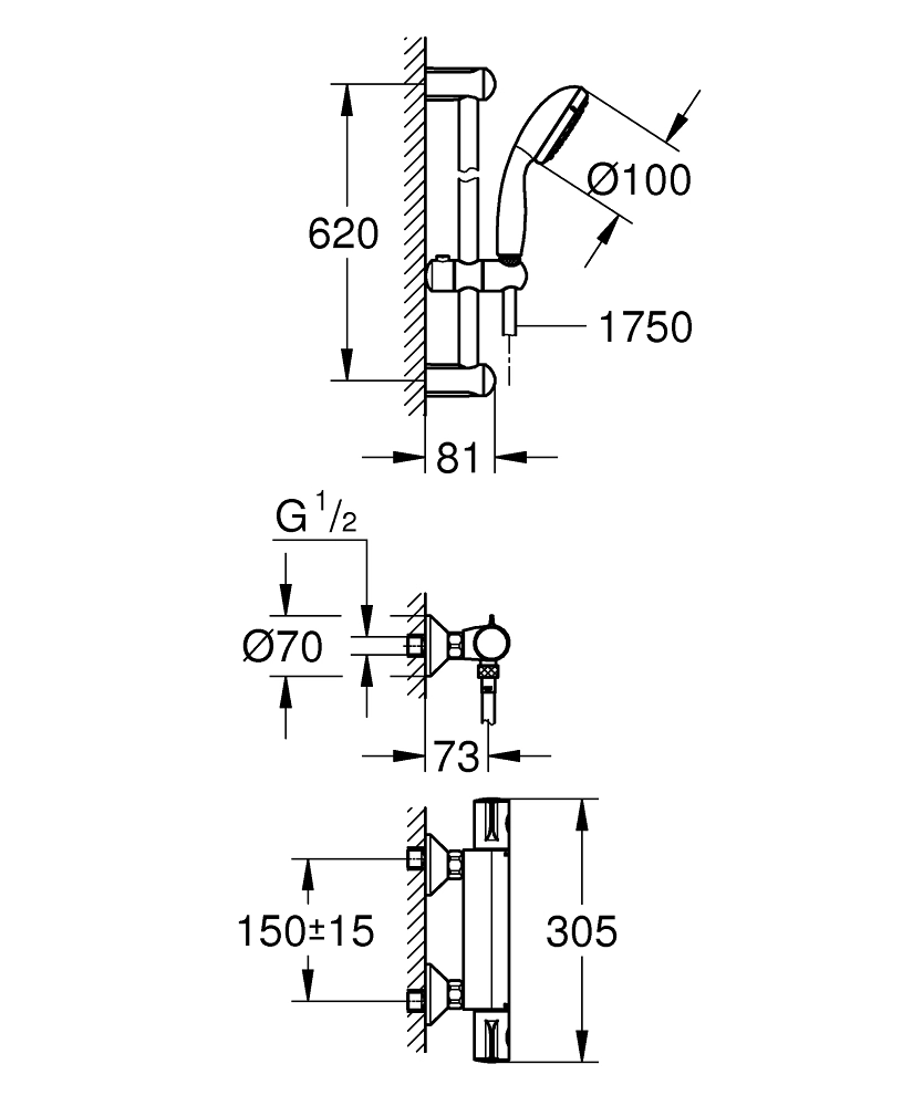 Baterie dus termostatata Grohe GRT 800 34565001/34565002 cu accesorii