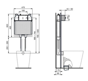 Встроенный резервуар для унитаза моноблок Ideal Standard PROSYS M80 R014767 — 2