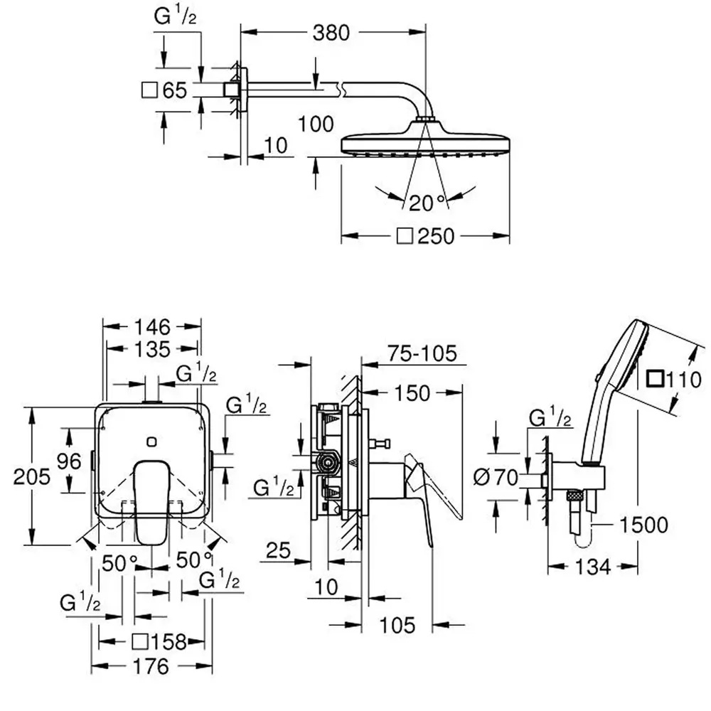 Душевой комплект Grohe Cubeo 1053362430