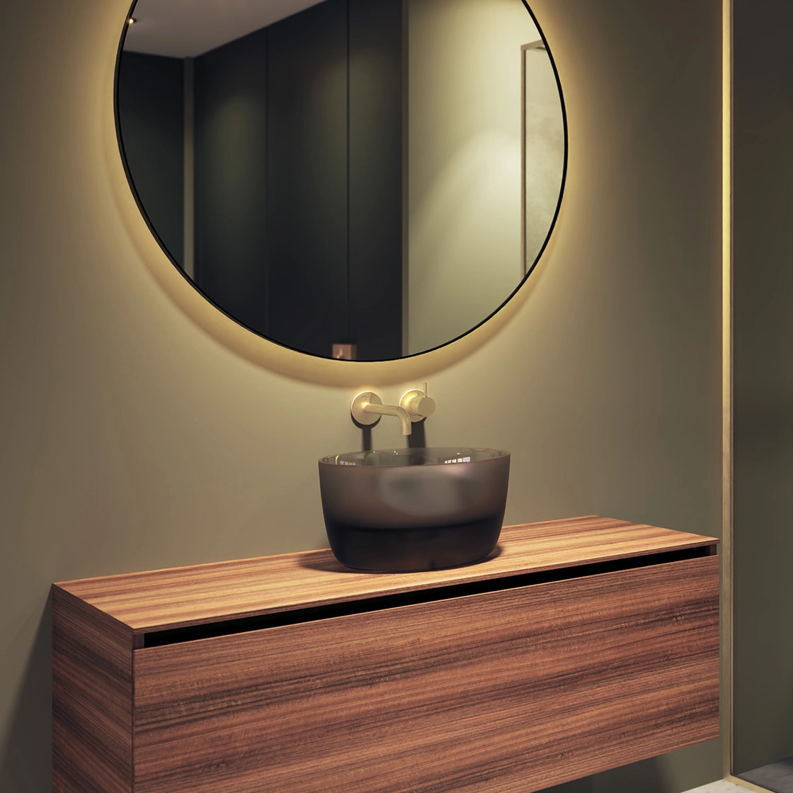 Lavoar pe blat SOLID SURFACE OVAL Frosted Umber — 3