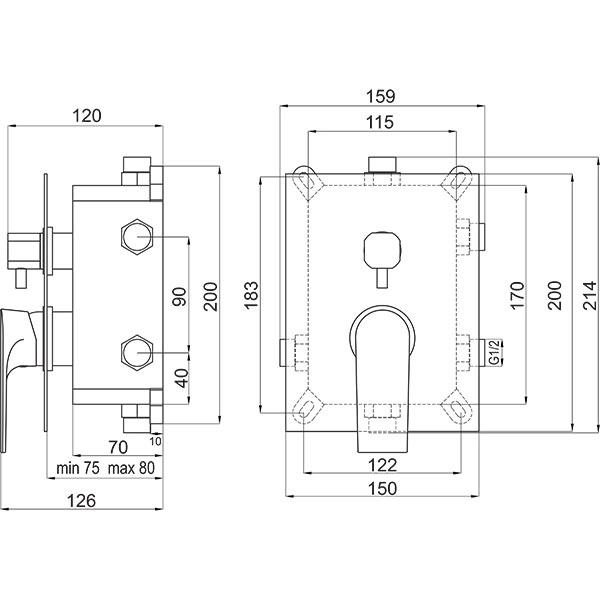 Baterie duș încastrată 3 cai (+ set instalare) Ferro SQUARE BAQ7P3BOX