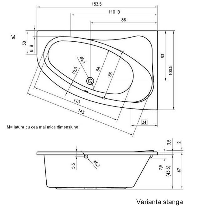 Ванна акриловая Riho Lyra 153.5x100 ЛЕВ B022001005 — 6
