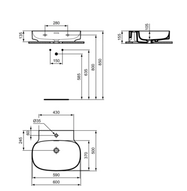 Умывальник накладной Ideal Standard Atelier Linda-X 60cm (T475501) — 6