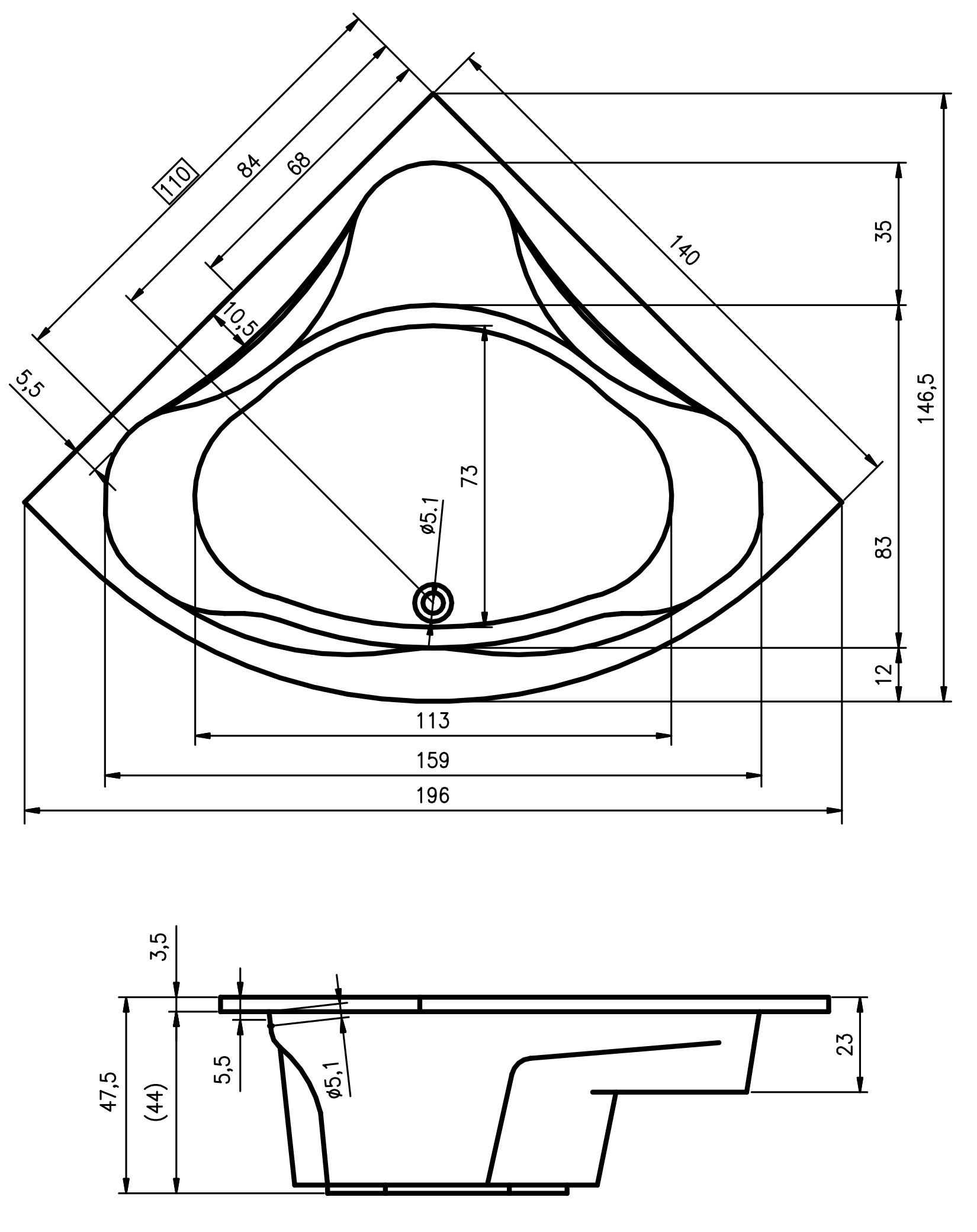 Cada acril Riho Neo 150x150 (B077001005) — 4