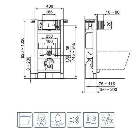 Инсталляция для подвесного унитаза Ideal Standard PROSYS 150 M H=82 cm (R009067) — 4