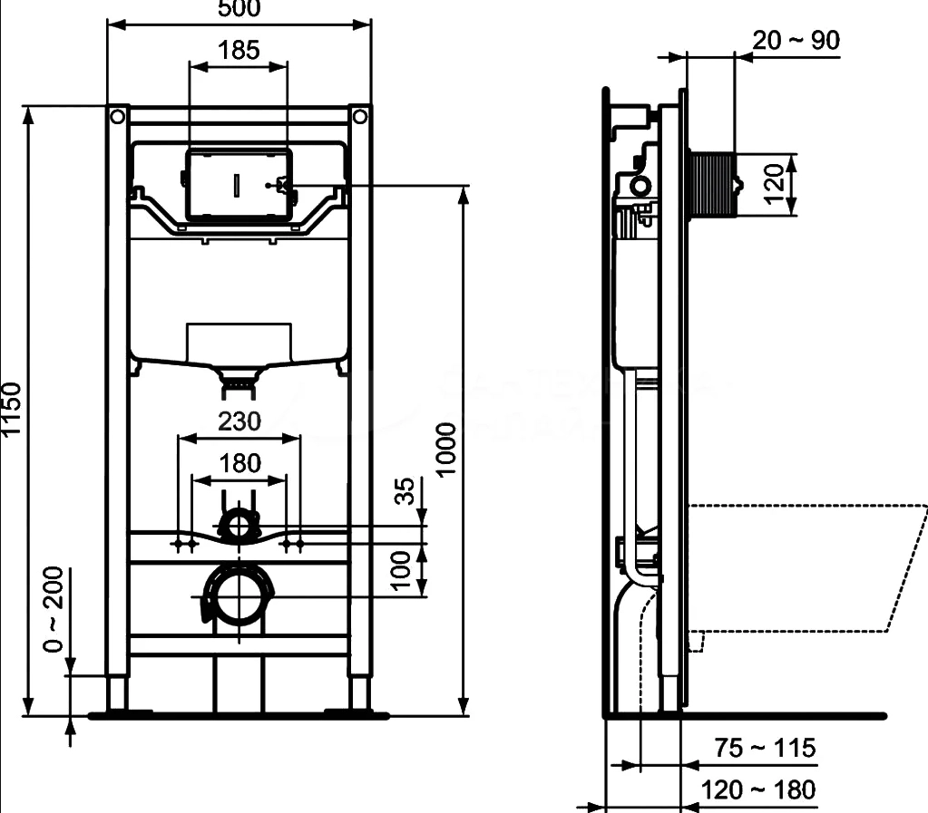 Инсталляция для подвесного унитаза Ideal Standard PROSYS (R0306AA) + клавиша M1 хром — 5