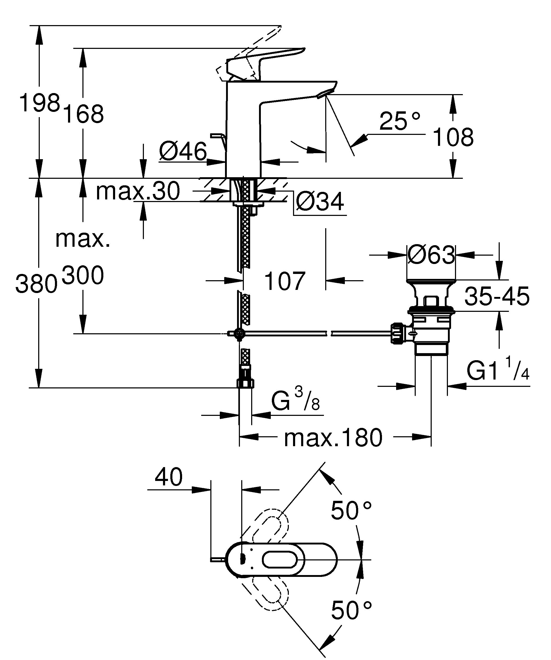 Baterie lavoar Grohe Bauloop OHM M 23762000/23762001