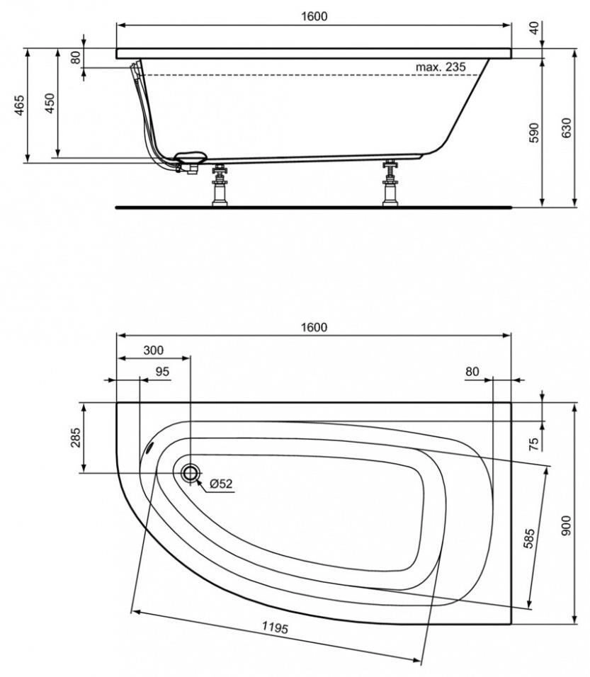 Ванна акриловая Ideal Standard Hotline Offset 160x90 ПР K275701 — 2