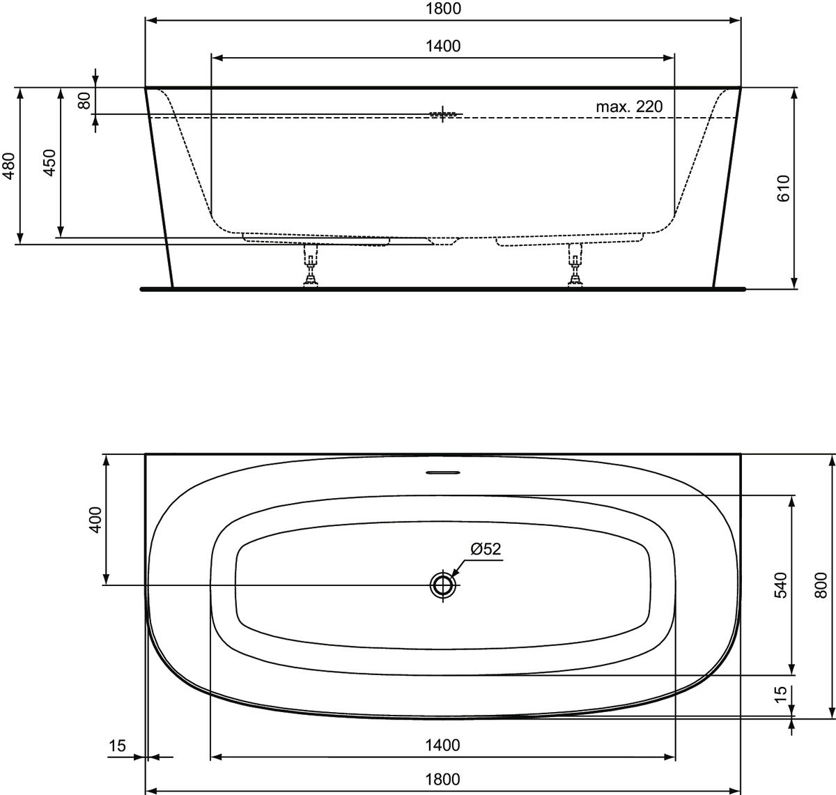 Ванна пристенная Ideal Standard Dea 180x80 см Белый Мат T9940V1 — 5