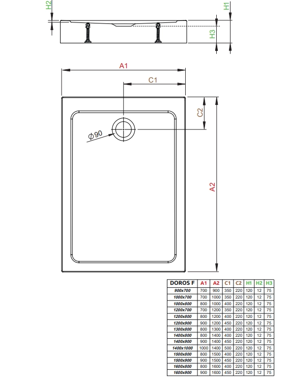 Cadita dus Radaway Doros F Compact 1200x800x120 (SDRFP1280-05) — 2