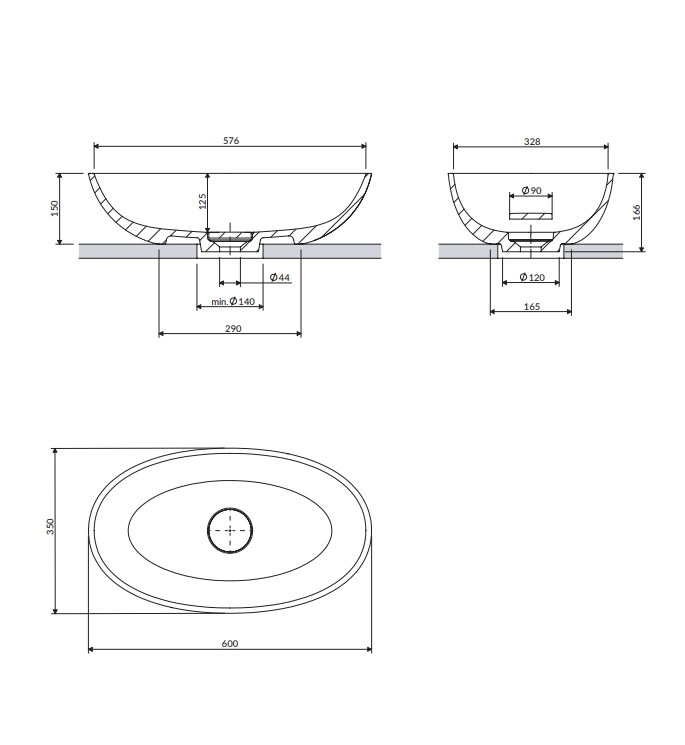 Lavoar pe blat OMNIRES SHELL M+ 60 x 35 cm SHELLUNBM — 6