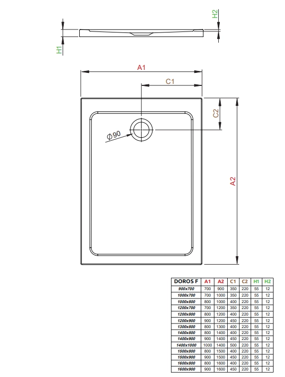 Cadita dus Radaway Doros F 120x90x5,5 (SDRF1290-01-04S) — 2