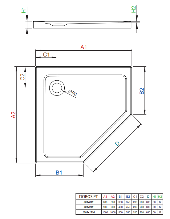 Cadita dus Radaway Doros PT 100x100x5 (SDRPT1010-01-54S) — 2