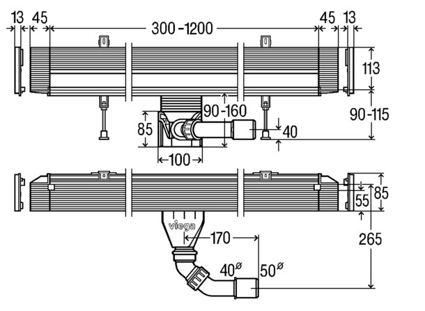 Душевой лоток Viega Advantix Vario 300-1200mm 736552+736569 — 2