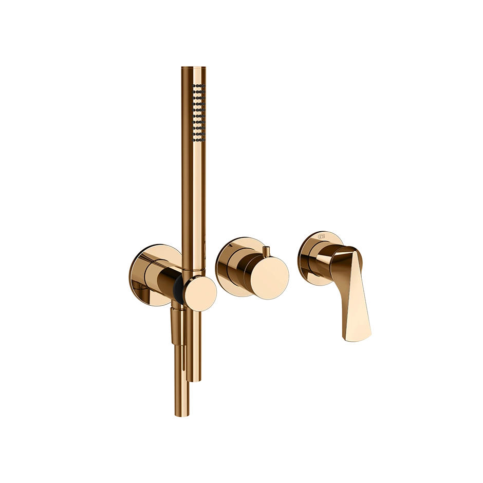 Встраиваемый смеситель для душа 2 выхода Gessi Ventaglio Warm Bronze PVD + душевой набор