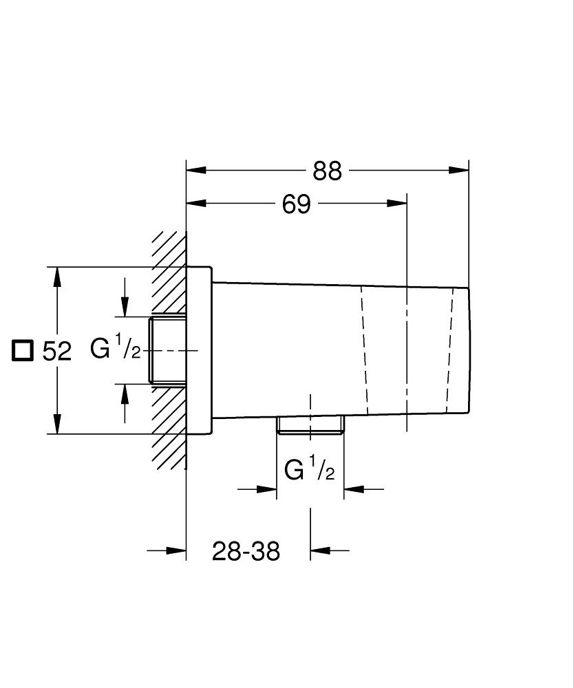 Cot racord de perete cu suport para 1/2 Grohe Euphoria Cube WS