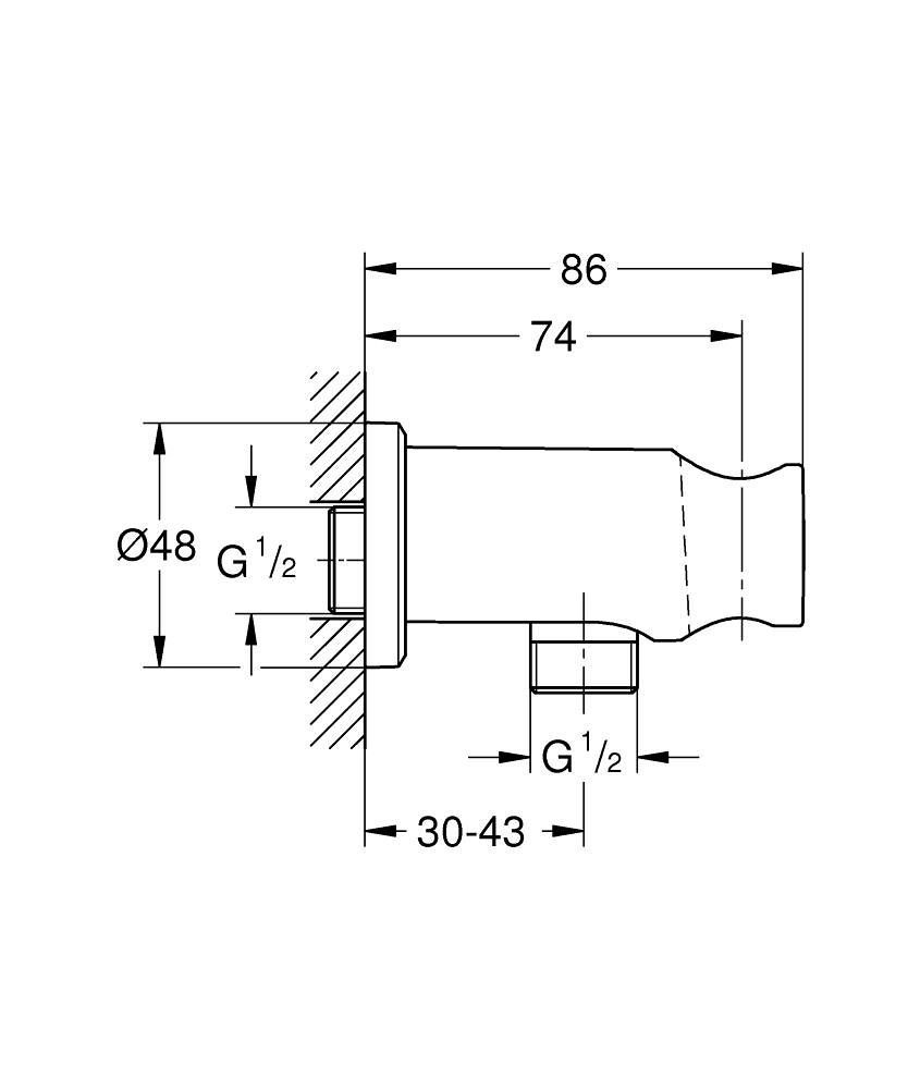 Cot racord de perete cu suport para 1/2 Grohe Rainshower Brushed Hard Graphite 26658AL0