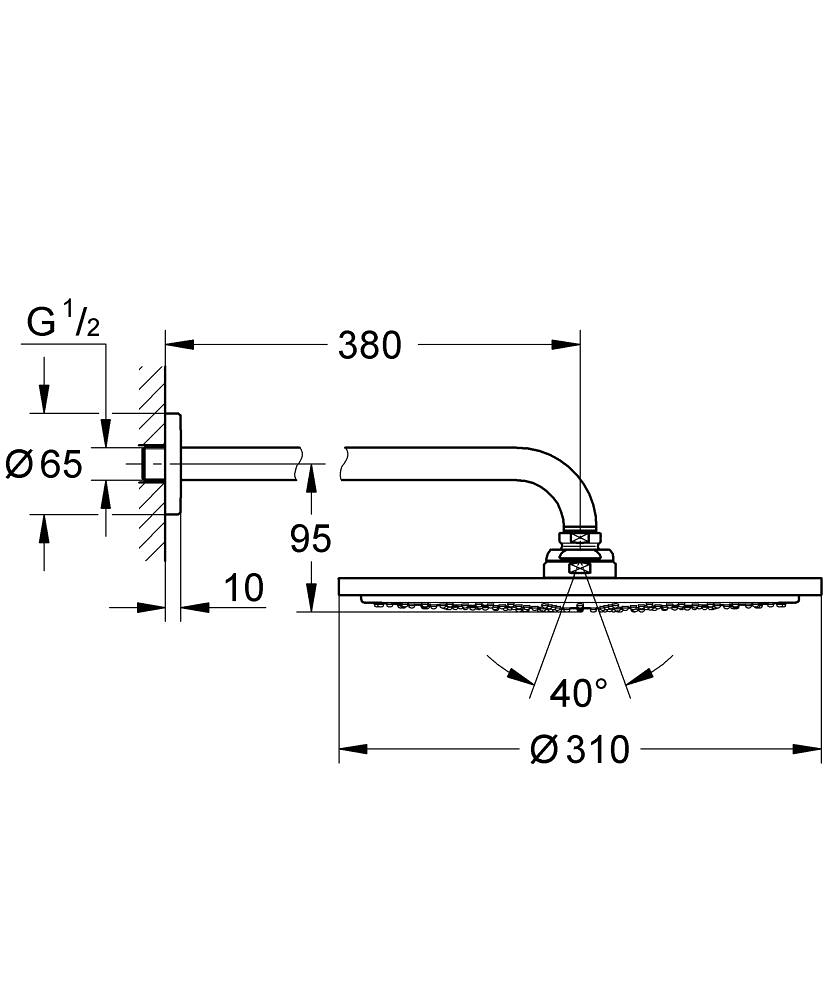 Pălărie duș cu braț Grohe Rainshower Cosmopolitan CS D.31 cm