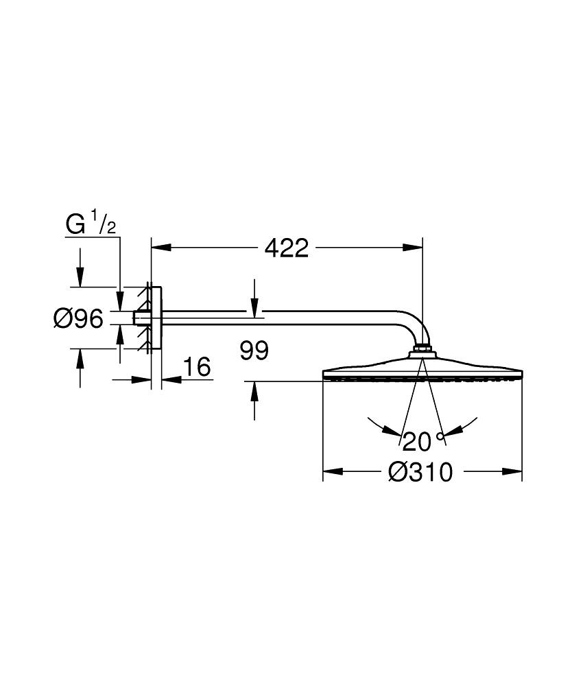 Pălărie duș cu braț Grohe Rainshower Mono Round BWS 31 cm