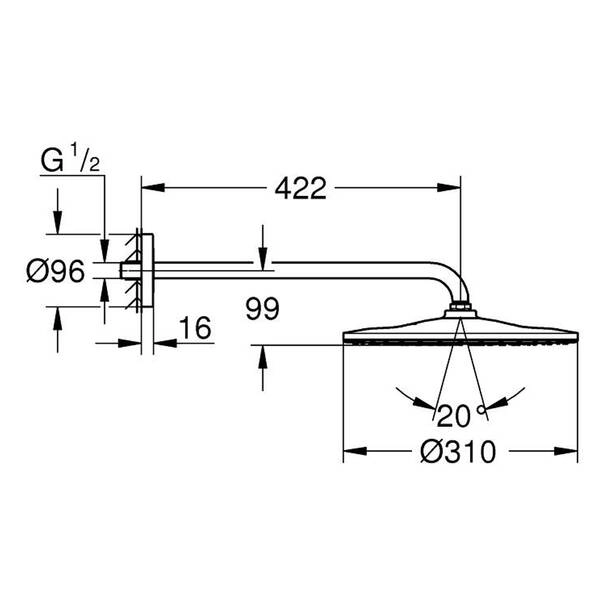 Pălărie duș cu braț Grohe Rainshower Mono Round CS 31 cm