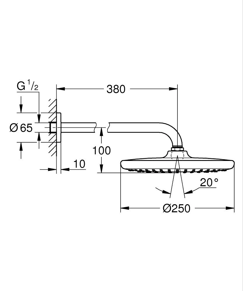 Pălărie duș cu braț Grohe Tempesta 250 Round 266682430